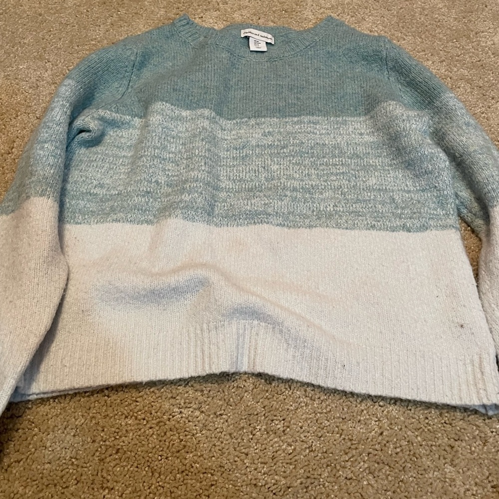 Cupcakes & Cashmere Green and White Ombré Sweater
